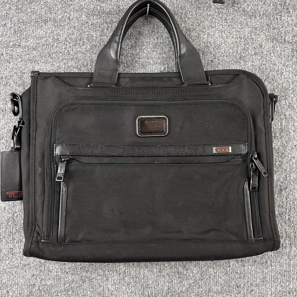 Tumi Black Alpha 3 Laptop Briefcase Bag Soft Case Men Nylon Travel Work Office
